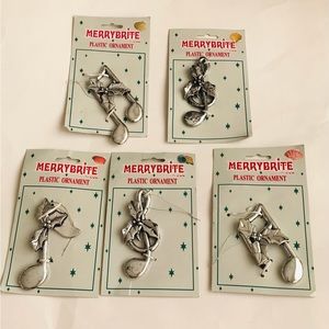 New 5 Guitar Silver Color Christmas Ornaments 5 3/4” Top to Bottom Plastic